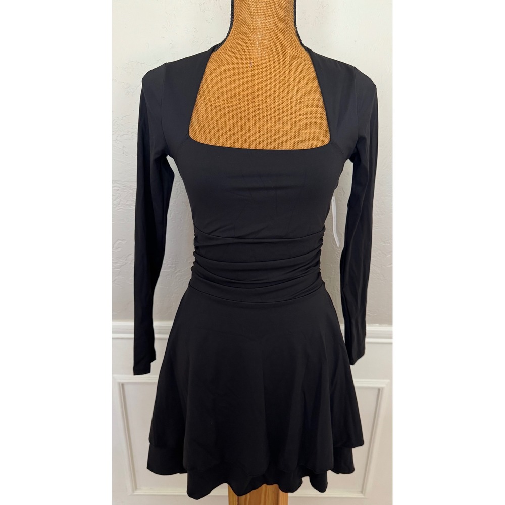 Kaximil Womens Long Sleeve Square Neck Ruched Mini Dress Black Size‎ S NWT